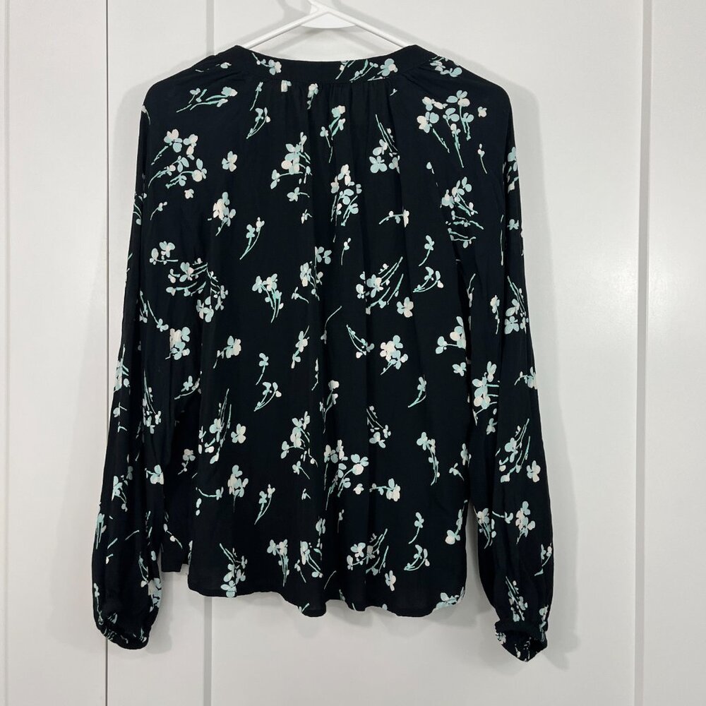 J. Crew Medium Black Floral Long Sleeve Drapey Popover Shirt Blouse - Picture 6 of 12
